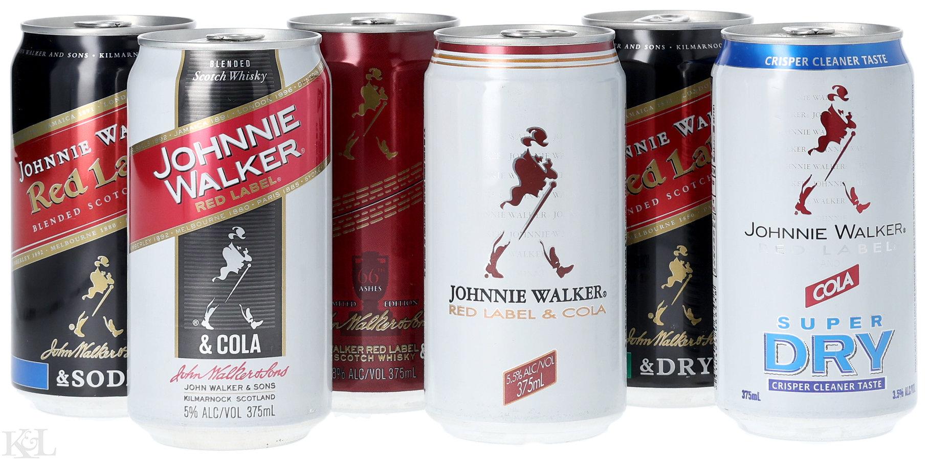 NV Johnnie Walker Red Label Blended Scotch Whisky Mix Cans – Cola, Dry & Soda (375ml) Horizontal