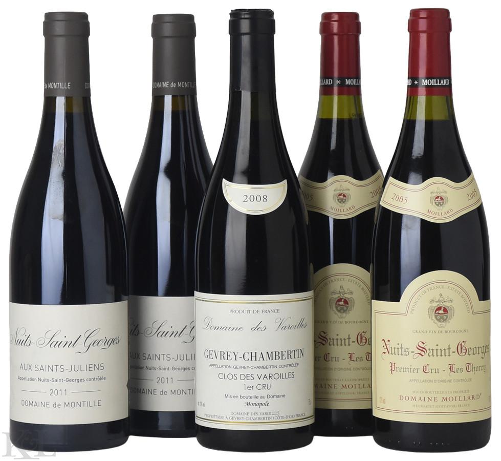 2005, 2008, 2011 Domaine Moillard Nuits-Saint-Georges 1er Cru "Les-Theory. "Aux Saints-Juliens", &  Domaine des Varoilles Gevrey-Chambertin 1er Cru "Clos des Varoilles" Tasting Lot