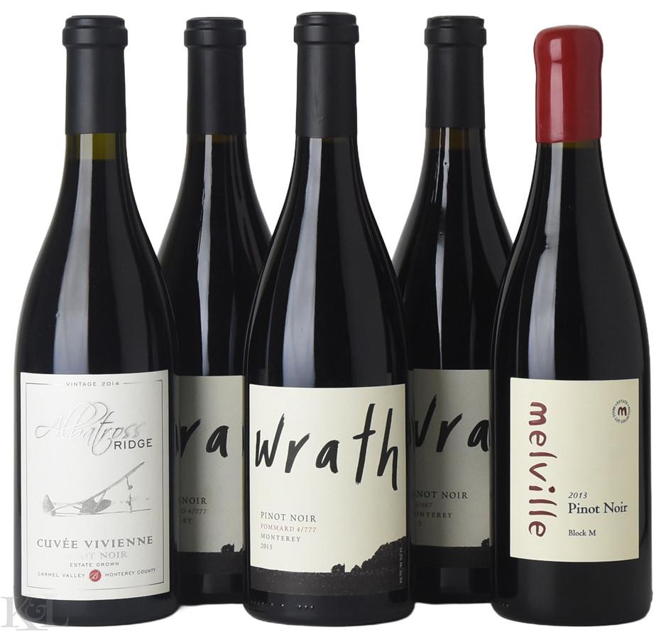 2013, 2014, 2015 California Pinot Noir Tasting Lot — Melville "Block M" Sta. Rita Hills, Albatross Ridge "Cuvée Vivienne" Monterey, Wrath 115/667 & Wrath Pommard 4/777 Monterey County