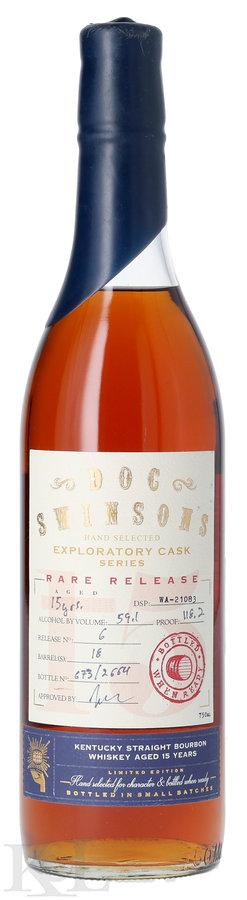 Doc Swinson's 15 Year Old "Rare Release Batch #6" K&L Exclusive Exploratory Cask Series Nonchillfiltered Small Batch Cask Strength Kentucky Straight Bourbon Whiskey