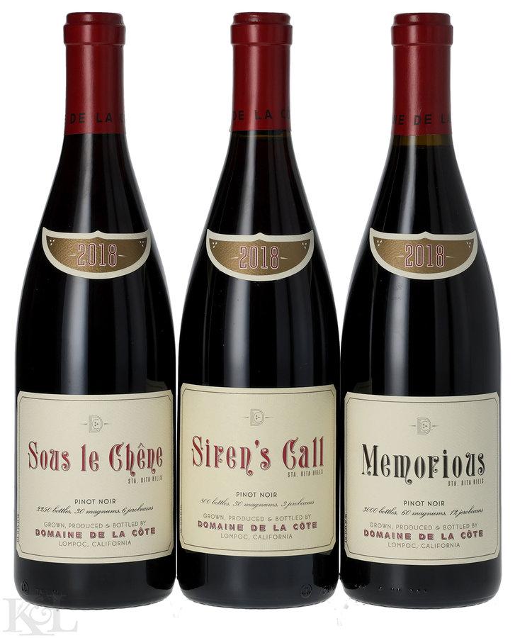 2018 Domaine de la Côte "Memorious", "Siren's Call" & "Sous le Chene" Sta. Rita Hills Pinot Noir Horizontal