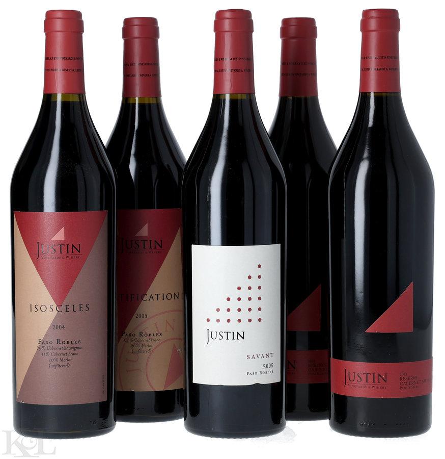 2003, 2004, 2005 Justin Paso Robles Reserve Cabernet Sauvignon, "Isosceles" Bordeaux Blend, "Justification" Cabernet Franc-Merlot & "Savant" Red Blend Tasting Lot