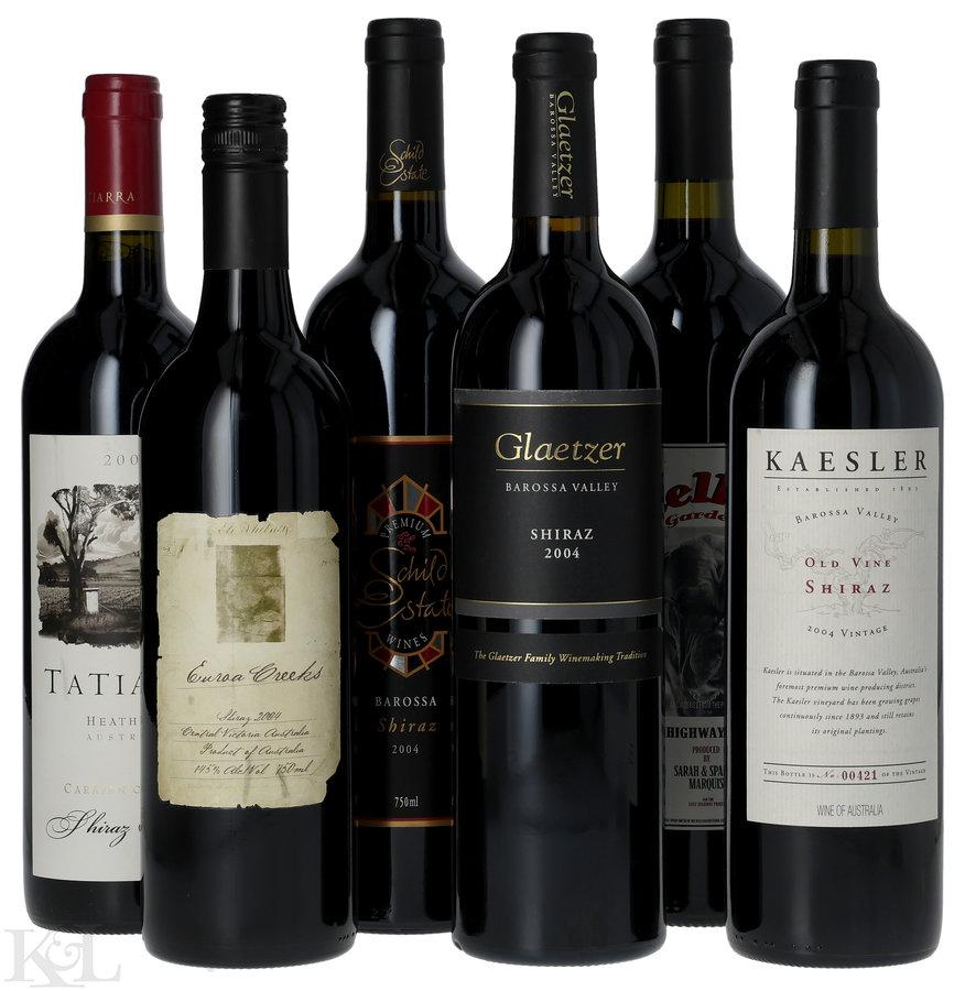 2004 Australian Shiraz Horizontal Tasting Lot — Euroa Creeks Central Victoria, Glaetzer & Kaesler Old Vine & Schild Estate Barossa Valley, Stella's Garden "Lost Highway Project" McLaren Vale & Tatiarra "Pr