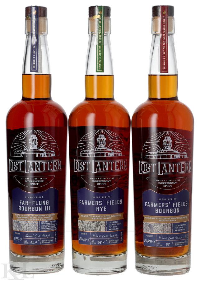 NV Lost Lantern Flagship Series "Far-Flung Bourbon III" Single Honey Barrel Finished Indiana, "Farmers' Fields" Blend of Estate Grown Bourbon Whiskey,  "Farmers' Fields" Blend of Estate Grown Rye Whiskey