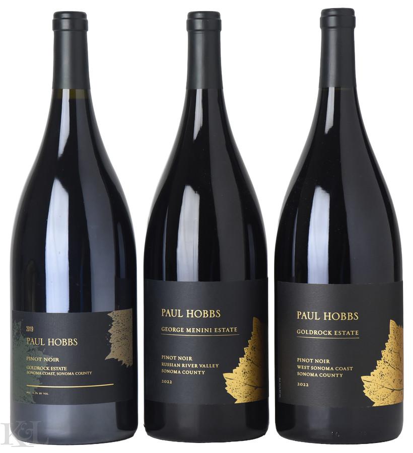 2019 & 2022 Paul Hobbs "Goldrock Estate" Sonoma Coast Pinot Noir (1.5L)
Paul Hobbs "George Menini Vineyard" Russian River Valley Pinot Noir (1.5L)
Paul Hobbs "Goldrock Estate" West Sonoma Coast Pinot Noir (1.5L)