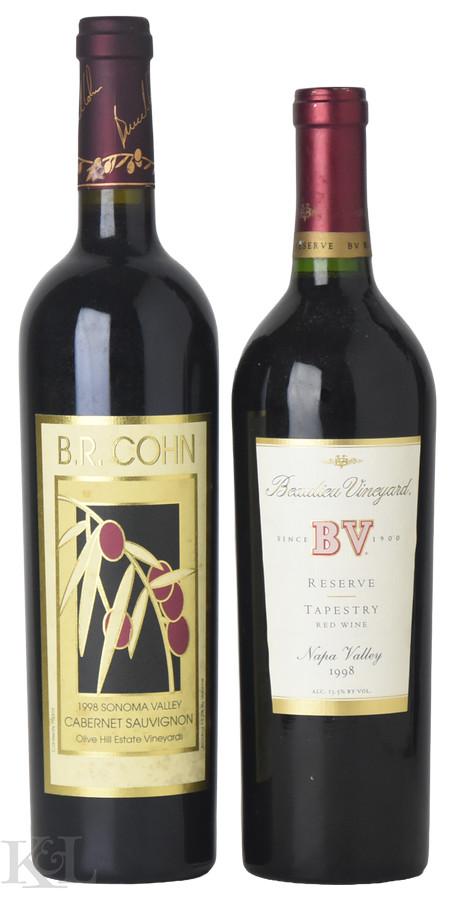 1998 California Cabernet & Bordeaux Blend Horizontal Tasting Lot — B.R. Cohn "Olive Hill" Sonoma Valley Cabernet Sauvignon & Beaulieu Vineyard "Tapestry Reserve" Napa Valley Bordeaux Blend