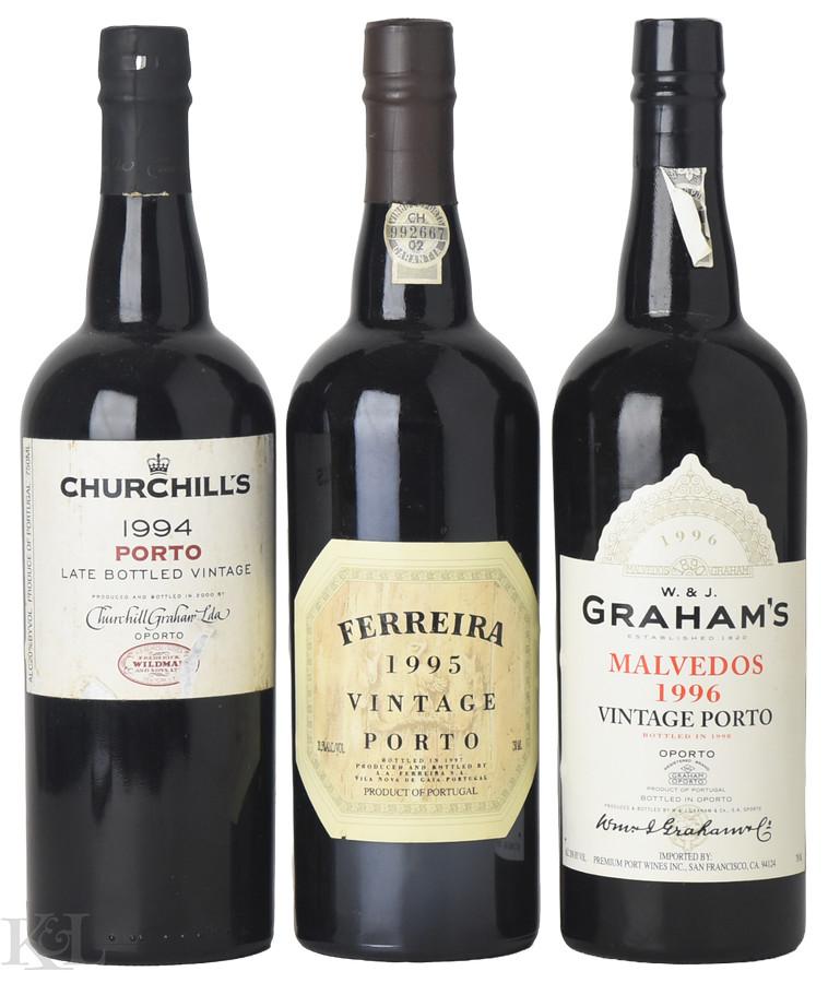 1994, 1995, 1996 Vintage Port Tasting Lot — Churchill's, Ferreira & Graham "Malvedos"