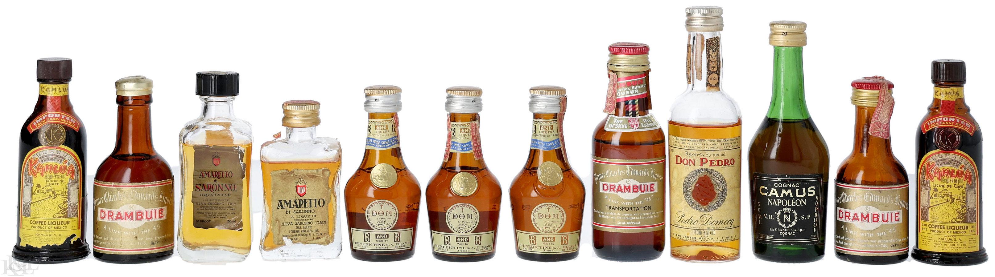 NV Brandy & Liqueur Assortment – Cognac, Amaretto, Coffee & Herbal Liqueurs (1/16 Pint-1oz) Horizontal