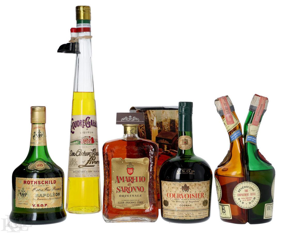 NV Brandy & Liqueur Collection – Cognac, Amaretto & Galliano (23/32 Pint-4/5 Quart - 1976-1982) Horizontal
