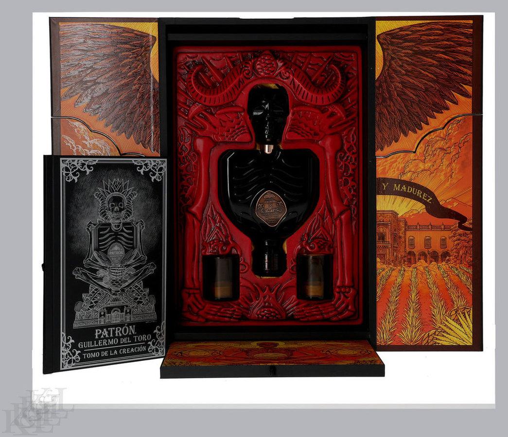Patron "Guillermo Del Toro" Tequila w/ 100ml Guillermo Del Toro Liqueur Skull Flask