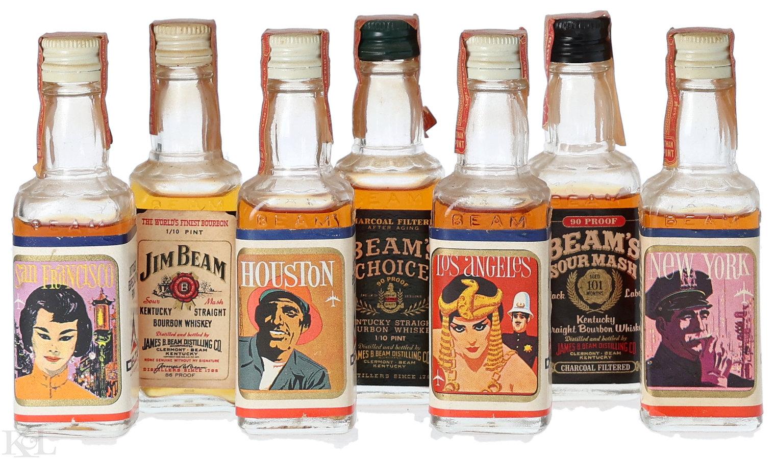 NV Vintage Jim Beam Kentucky Straight Bourbon Whiskey Minis (1/10 Pint - 1940s-1980s) Horizontal