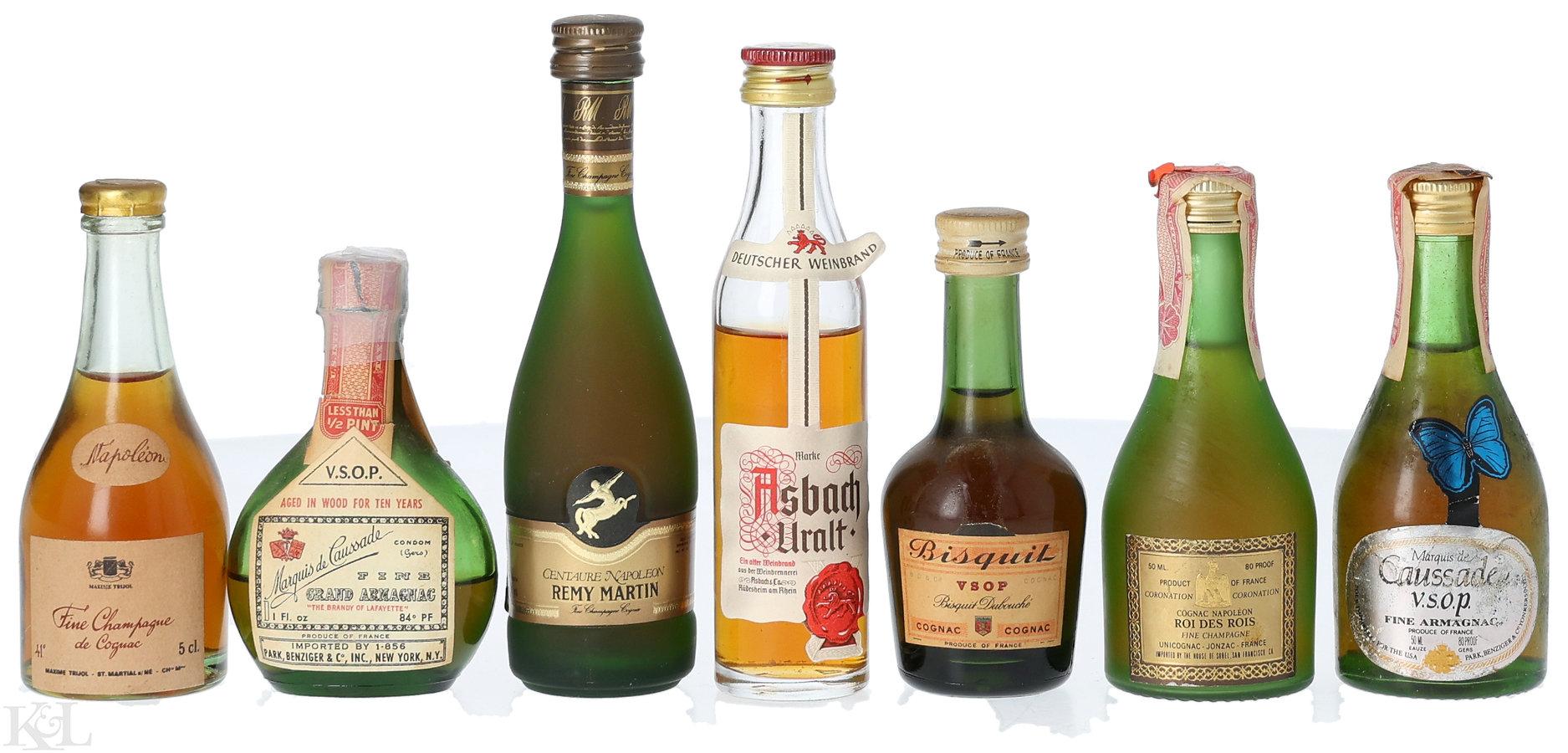 NV Cognac, Armagnac & Brandy Mini Bottles (50ml-1oz) Horizontal