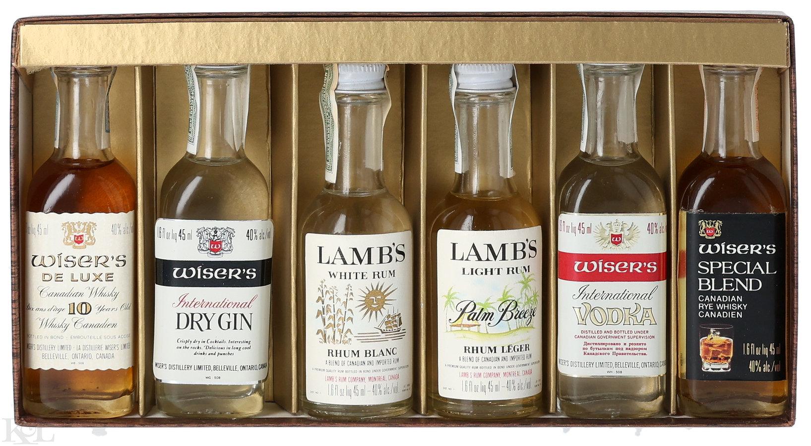 NV Canadian Spirits Mini Bottles – Wiser’s Whisky, Gin, Vodka & Lamb’s Rum (45ml) Horizontal