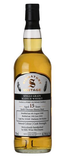 2008 Port Dundas 15 Year Old "Signatory" K&L Exclusive Refill Oloroso Sherry Cask Strength Non Chillfiltered Lowland Single Grain Scotch Whisky (700ml)