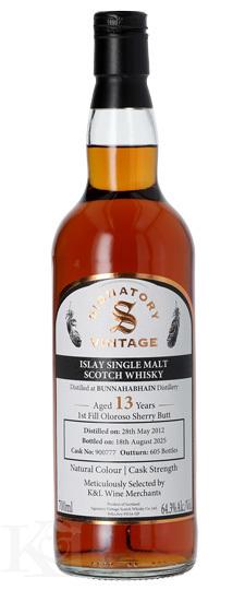 Bunnahabhain 13 Year Old "Signatory" K&L Exclusive 1st Fill Oloroso Sherry Butt #19 Cask Strength Single Malt Scotch Whisky (700ml)