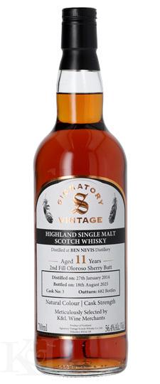 Ben Nevis 11 Year Old "Signatory Vintage" K&L Exclusive 2nd Fill Oloroso Sherry Butt No 3 Cask Strength Non Chillfiltered Highland Single Malt Scotch Whisky (700ml)