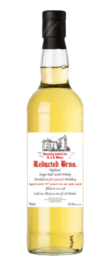Glen Garioch 27 Year Old "Redacted Bros." (Thompson/Dornoch) Single Ex-Wild Turkey Bourbon Barrel Cask Strength Single Malt Scotch Whisky (700ml)