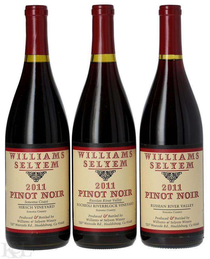 2011 Williams Selyem "Hirsch Vineyard" Sonoma Coast Pinot Noir, "Rochioli Riverblock" Russian River Valley Pinot Noir & Russian River Valley Pinot Noir Horizontal