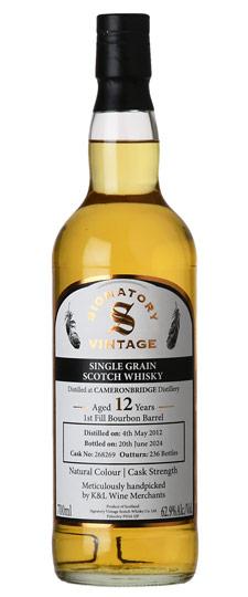 2012 Cameronbridge 12 Year Old "Signatory" K&L Exclusive #268269 First Fill Bourbon Cask Strength Non Chillfiltered Lowland Single Grain Scotch Whisky (700ml)