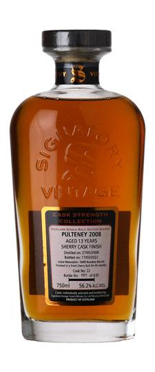 2008 Pulteney 13 Year Old "Signatory Unchillfiltered Collection" 44 month Finish Fresh Sherry Butt Cask Strength Speyside Single Malt Scotch Whisky (750ml)