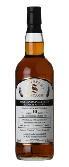 2014 Ben Nevis 10 Year Old "Signatory" K&L Exclusive First Fill Sherry Butt Cask Strength Non Chillfiltered Highland Single Malt Scotch Whisky (700ml)